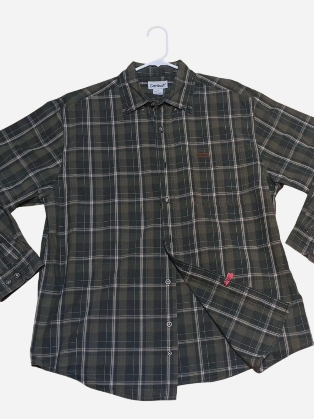 Carhartt Men's Green And Khaki Plaid Button-Down Shirt